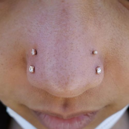 This awesome client came in rocking a single high nostril &amp; nostril piercing on one side of 