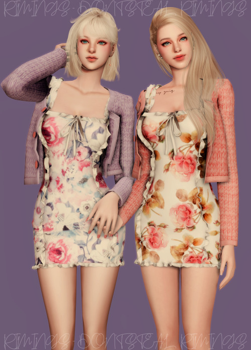 [RIMINGS] Cardigan &amp; Floral Frill Sleeveless Dress - DRESS- NEW MESH- ALL LODS- NORMAL MAP- 