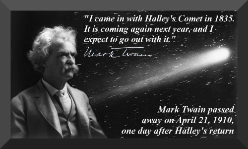 pennyfornasa:On April 21, 1910, Mark Twain passed away, correctly predicting that he would “go out w