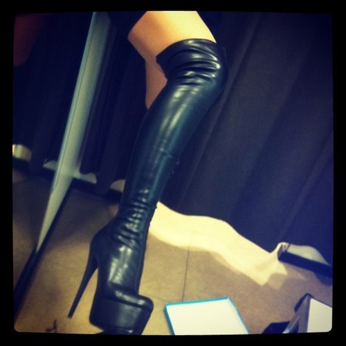 Devils on earth, high heels & little black skirt.