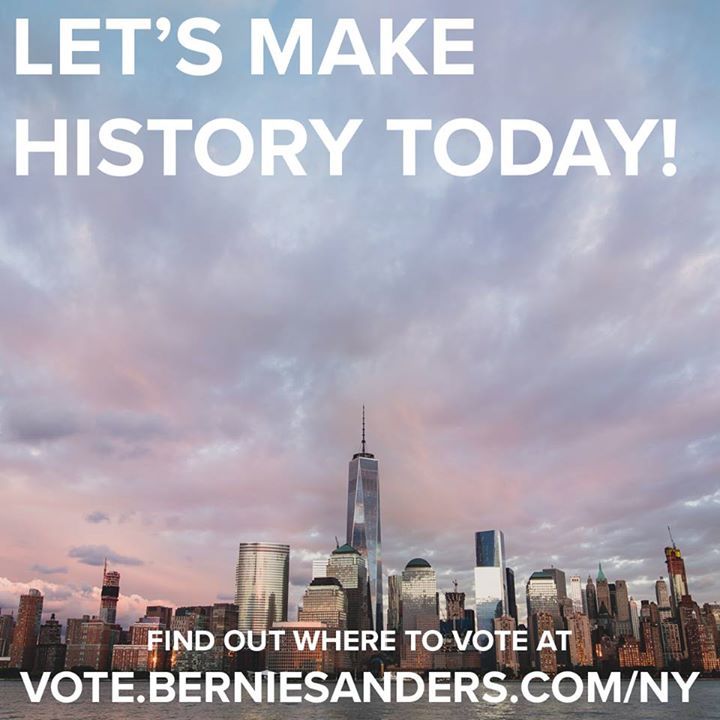 LET"S MAKE HISTORY TODAY!
FIND OUT WHERE TO VOTE AT http://ftb.click/1VfEt50
#FeelTheBern #Bernie2016