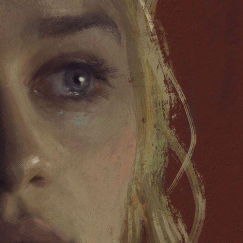 samspratt:  “Daenerys” - Illustration by samspratt Finally finished. Had a little too much fun painting all that loose, whispy, wooshy, hair. Now right back to the art cave to continue research on a poster I’m particularly excited about.