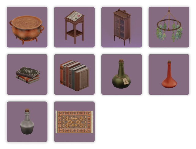 Preview of items from myshunosun's Witching Hour custom content set for The Sims 4.