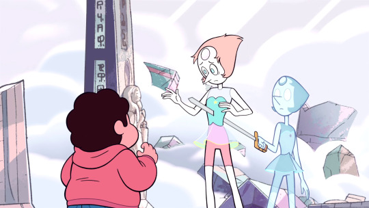 pearl-likes-pi:  OK BUT fOr real can we just talk about how  pearl gets stabbed, literally stabbed thru the back   and the FIRsT THING SHE DOES RIGHT AFTER SHE LOOKS DOWN AND SEES WOW THERE IS A SWORD THRU MY LITERAL, BODY SHE LOOKS, UP AT STEVEN TO MAKE