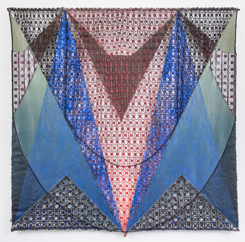 Julia Bland’s large-scale works incorporate painting and weaving, exploring the structures and