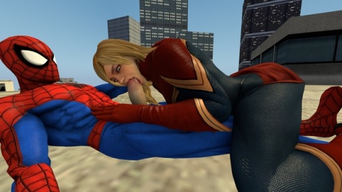 Captain Marvel sucking Spider-Man