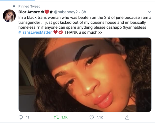 gold001: bombnails: a black trans woman was assaulted and kicked out of her home because she’s