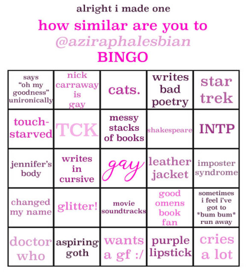 two-nipples-maybe-more:aziraphalesbian:mutuals try thisDidn’t get a bingo but those sure are some bo