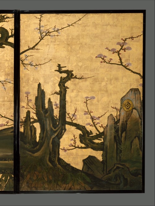 老梅図襖, Old Plum, Kano Sansetsu (Japanese, 1590–1651)