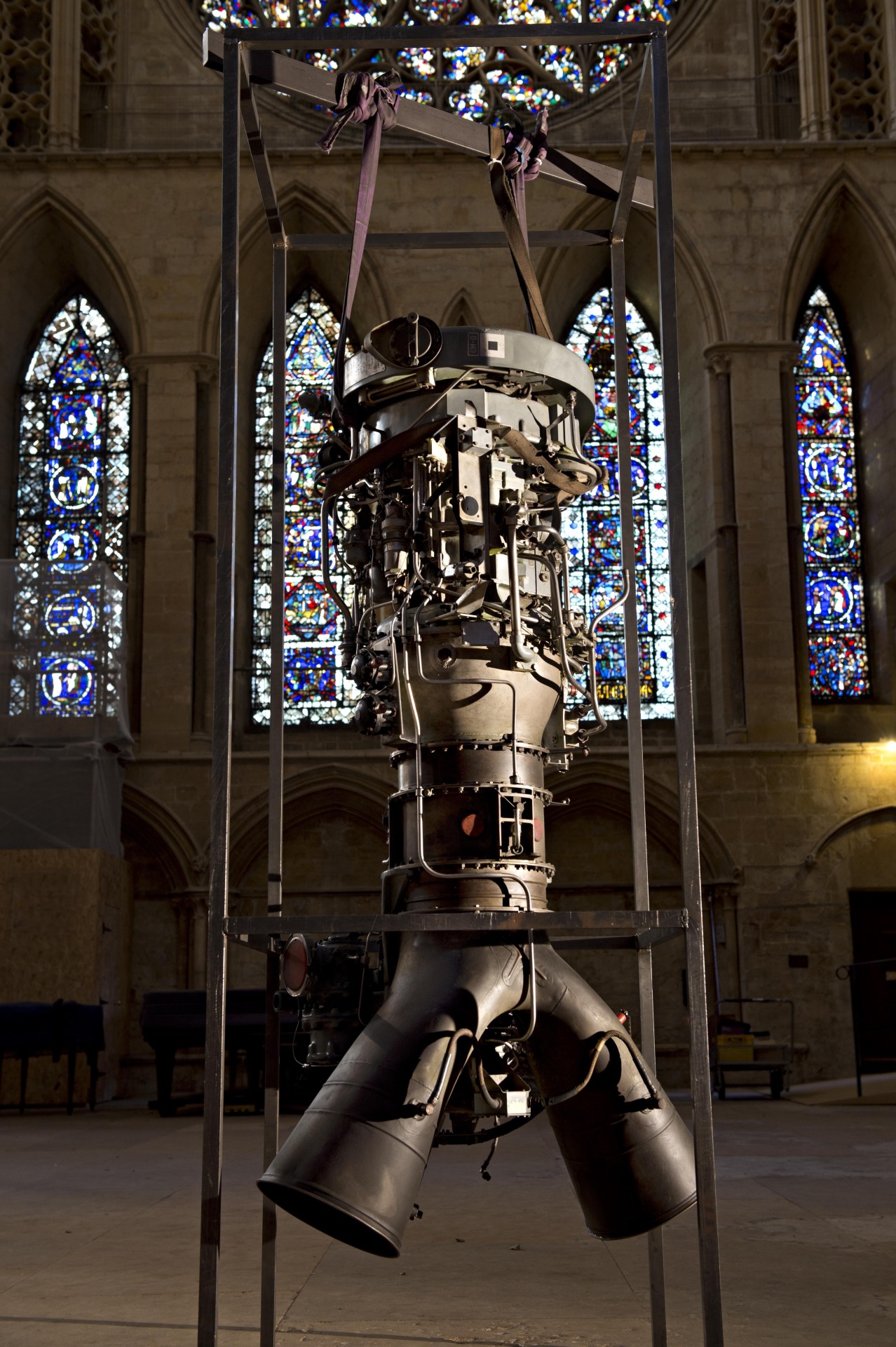 theworldisalmost6000yearsold:  Roger Hiorns Untitled (2013). Jet engine, steel frame,