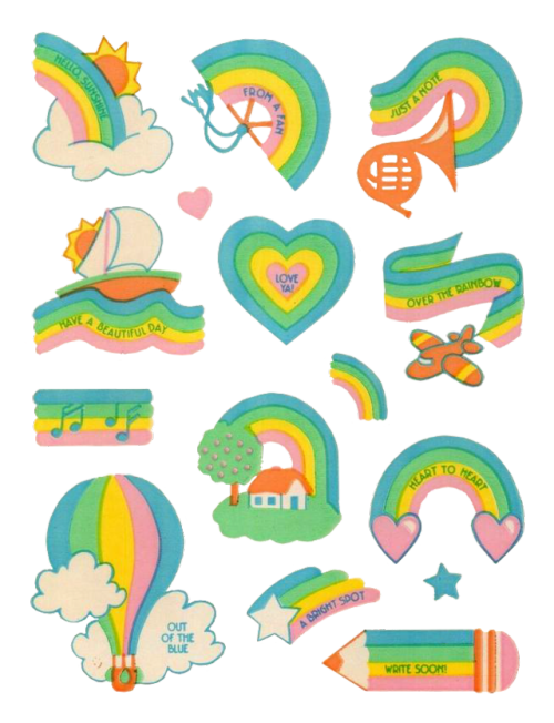 transparentstickers:1982 Rainbow Saying stickers, produced by Hallmark