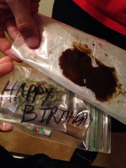 lets-get-uhgly:  brenthc:  lets-get-uhgly:  &amp; this was my 17th birthday this year :) 2 gram blunt, 1.5 gram joint, and about a gram of weed with some nugrun slabs :)  &ldquo;Happy birthday here is some BHO on WAX PAPER&quot;lollluuzzz  ohh im sorry