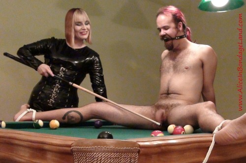 mistressaliceinbondageland:  How a FemDom Wins at Pool!!!  CBT in the side pocket!