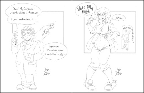 pinupsushi:2-part, mature lineart commission of a nerdy scientist and Power Girl.