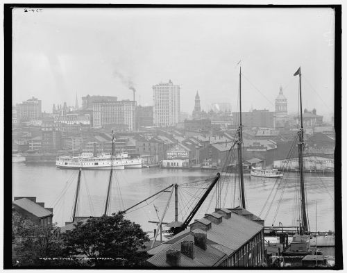 (top) Baltimore harbor from Federal Hill, 1850.(top middle) Baltimore harbor from Federal Hill (faci