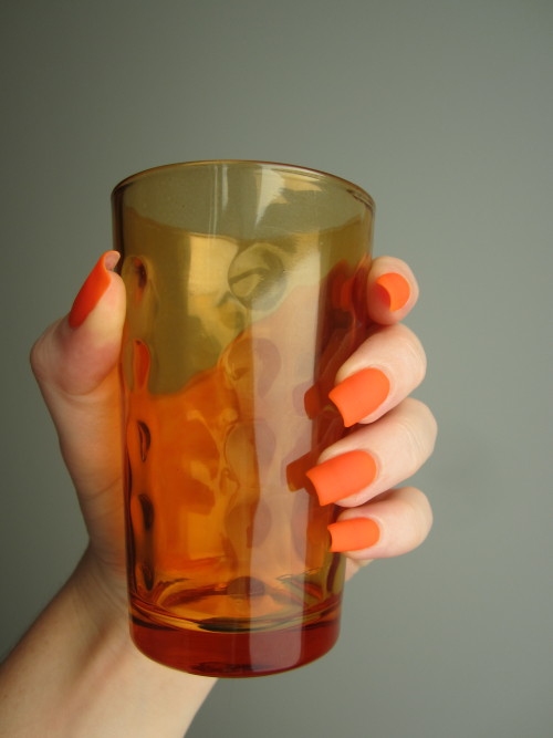 Matte orange. This is Jordana Orange Drama with a matte topcoat. More nails.