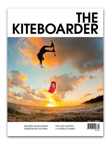 On the cover of The Kiteboarder Volume 11, Number 1: Mika Fernandez in Mauritius.