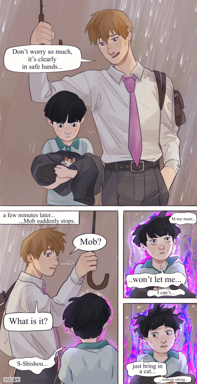viria:  In which Mob finds a kitten, and Reigen is too soft. 