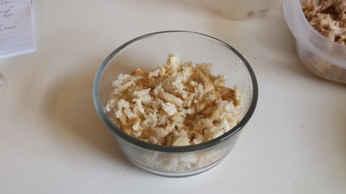 a small bowl of toasted bread crumbs