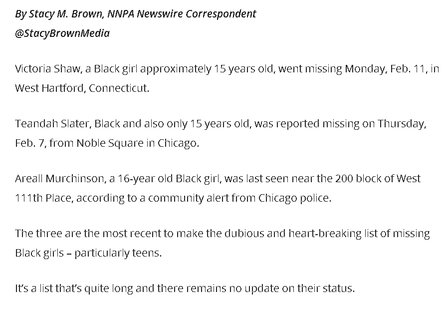bigforeheadgaaal:  ANOTHER BLACK GIRL IS MISSING! It’s a national problem and media