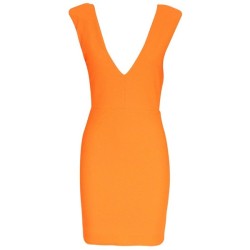 Bright Neon Orange Textured Deep Plunge Bodycon Dress (clipped to polyvore.com)