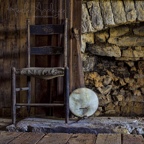 Early 19th c. banjo in a late 18th c. log house in East Tennessee.