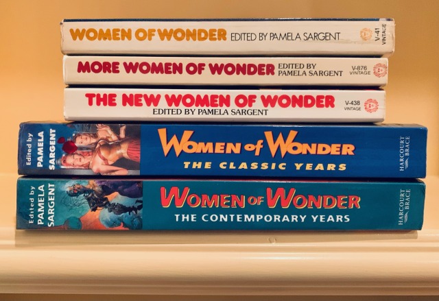 This is a stack of the Women of Wonder series of science fiction by women, all edited by Pamela Sargent.