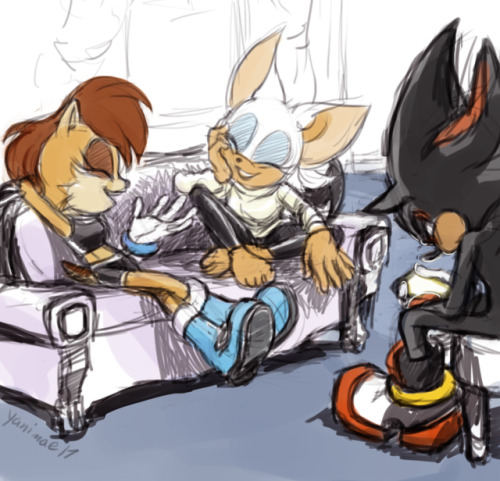 speedofsoundsketches:Shadow meant to stop by Rouge’s to go over their objectives for work tomorrow but interrupted “Girl Time”, thus decided to just wait it out.