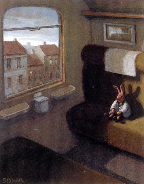 Michael Sowa (German, b. 1945, Berlin, Germany) - Rabbit on a Train (detail), Paintings: Acrylics on