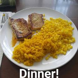 Made some pork chops with Goya Rice and corn. All for Ū.04 a serving. #newyorkonabudget #dinner #yum