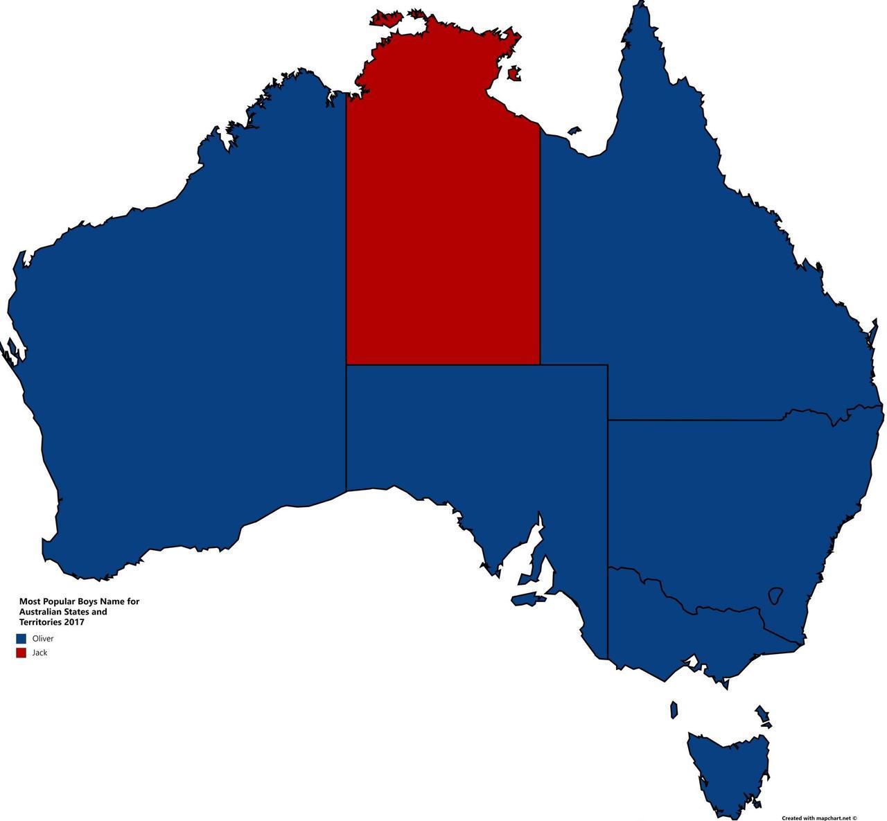mapsontheweb:Most Popular Names for Boys and Girls in Australian States and Territories