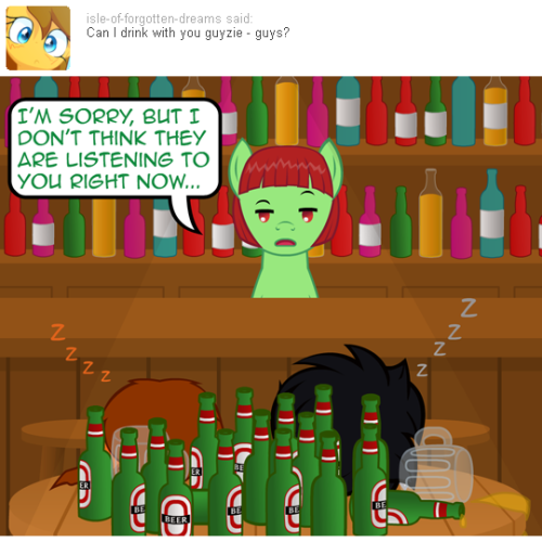 nopony-ask-mclovin:Maybe next time, Sera? Anyway guest star Sweet Cherry. Gamer and McLovin drunk adventures continue on the next replies.Dem booties~ >w>