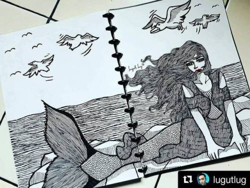 Artista @lugutlug ・・・ #repost: The lonely mermaid feel about land. (marker on paper) #manga #woman #