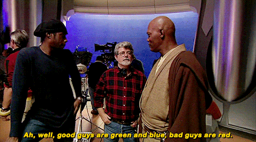 theleiaskywalker: George Lucas, Samuel L. Jackson and Ahmed Best behind the scenes of Star Wars: Attack of the Clones  