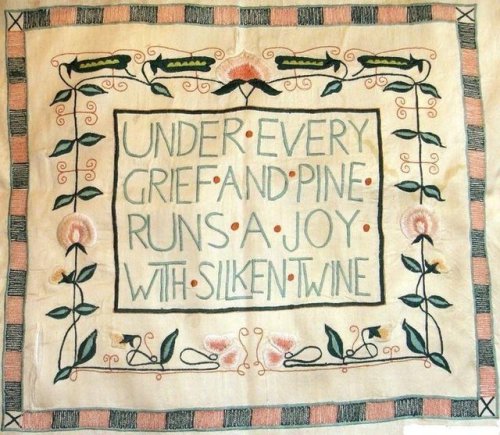 furtho:Jessie Newbery’s Glasgow-style silkwork cushion cover, with inscription after William B
