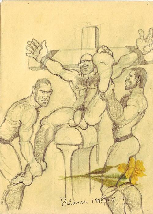 retro-gay-illustration:Crucifixion 1  by Palanca (Pedro Santillana d. 2014).