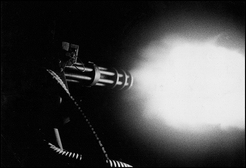 vietnamwarera:  USAF Fairchild AC-119G Shadow minigun firing on a night operation. Photographed by Bill Diebold. 
