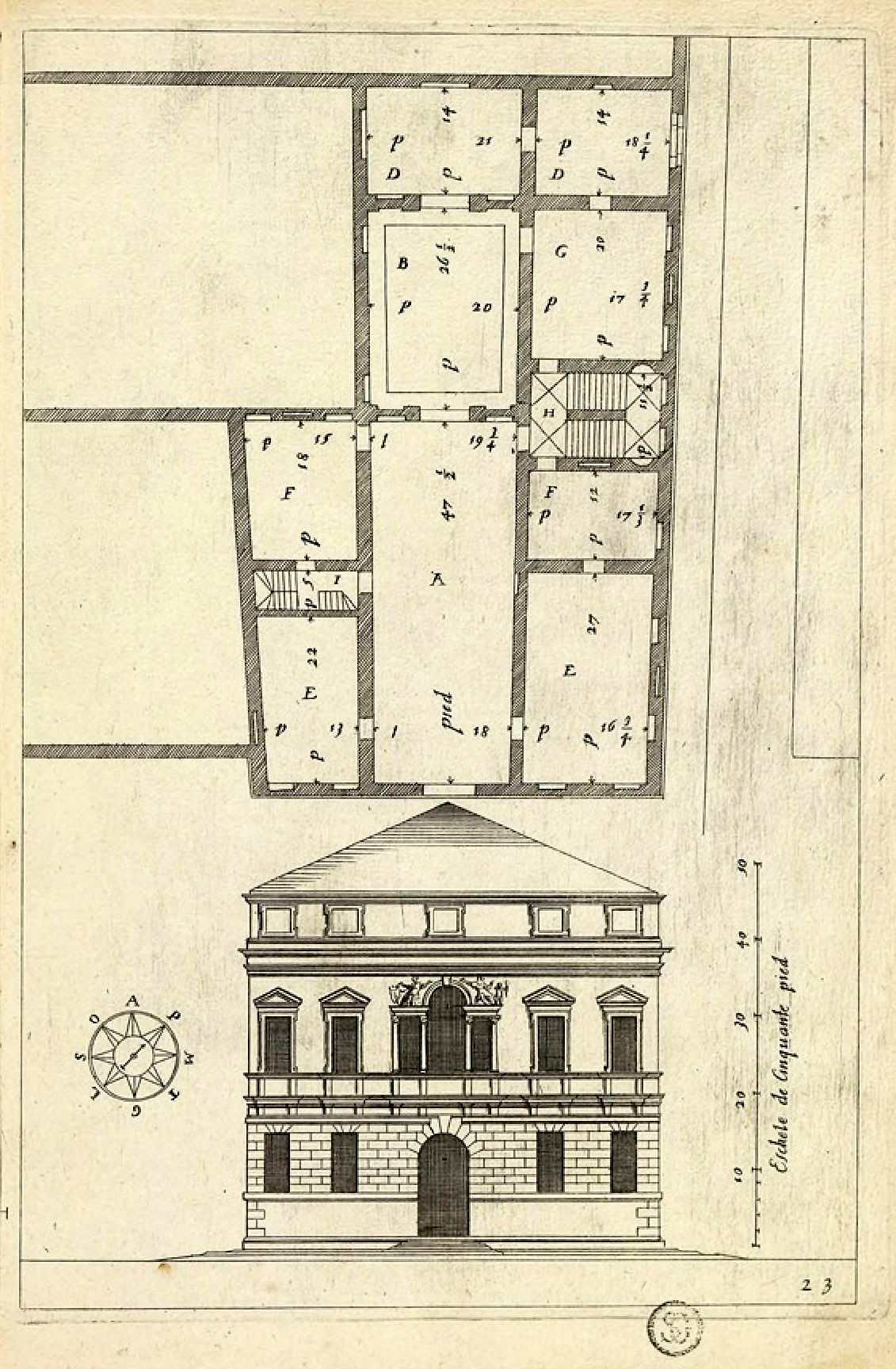 Plan and elevation for an Italian Palazzo