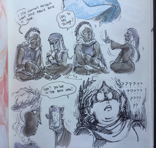 ofhopefuldays:from the sketchbook! silly but Much Needed comedia things, especially the virgil vs. t