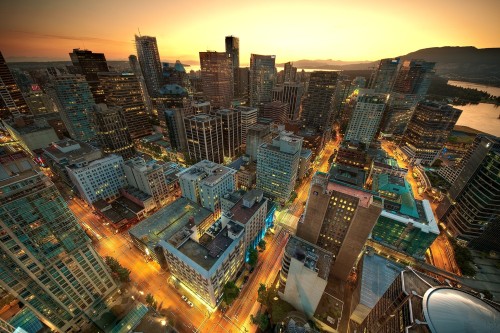 nightbrightlight: Downtown Vancouver Sunset. Vancouver, Canada.