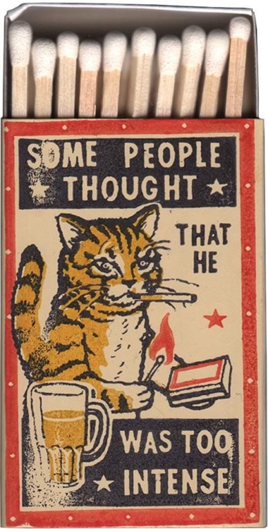 ”He didn’t want to admit he didn’t know the rules.” Matchboxes featuring cats by Arna Miller and Rav