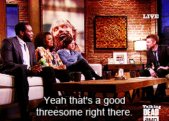 thewalkinggifs:Norman Reedus makes a tiny slip up on Talking Dead