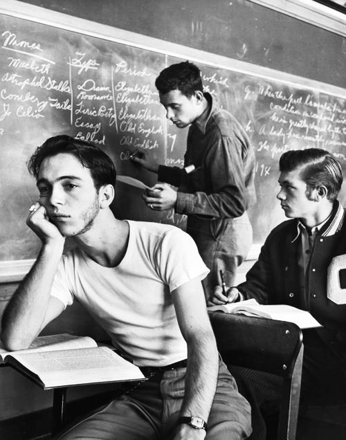 bitter69uk:  grandpawasahomo:  If Grandma only knew…. 1bohemian:  Teenagers in Oklahoma City, OK, 1948. Photograph by Alfred Eisenstaedt   The Blackboard Jungle: Cute, moody and sullen teenage juvenile delinquents. This photo was taken in 1948 (the