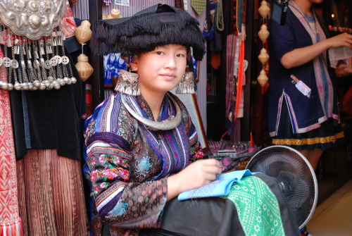 Young Miao woman in Yangshuo, China, wearing national costume