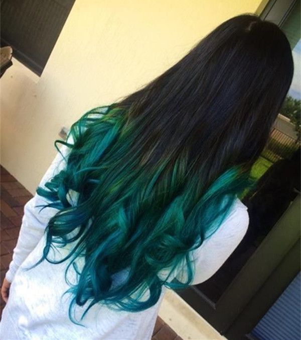 Hair Chalk — Fantastic black to sea green ombre hair color