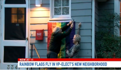 gaywrites:  On the Washington, D.C. street where Mike Pence will be living before Inauguration Day, his new neighbors have begun displaying rainbow flags in protest.  According to one resident, Ilse Heintzen: “[It’s] a respectful message showing,