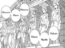 nagisa-kuna:  The TWGOK guide to Roman Mythology : (Notice how in the mythology, all of them other than Minerva and Diana were male) Mercury: patron god of financial gain, commerce, eloquence, poetry, messages/communication, travelers, boundaries, luck,