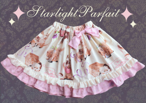 Kawaii Lolita Cream Kitten Print Skirt - $39.00 