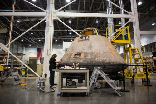 npr: The Apollo 11 command module, which took the first moonwalkers to lunar orbit and back in 1969, is undergoing a painstaking restoration, in preparation for an unusual national tour later this year. Until recently, the capsule sat in the main lobby