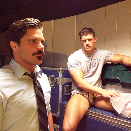 thebollard:  I never thought I’d want a tache vs tache match before seeing this  I may also be doing Movember… ahem  Is that Joey Ryan!?…whatever look at Cody’s thighs and bulge!! O.O
